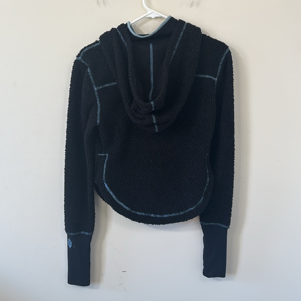 Free People Movement Fuzzy Factor Hoodie Black Combo Size XS - Picture 8 of 12